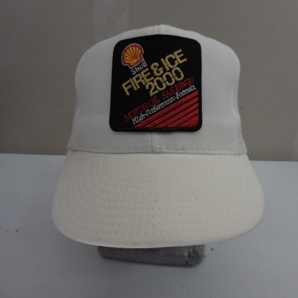 Vintage Shell Fire & Ice‎ 2000 Motor Oil Trucker Hat White Snapback Made in USA